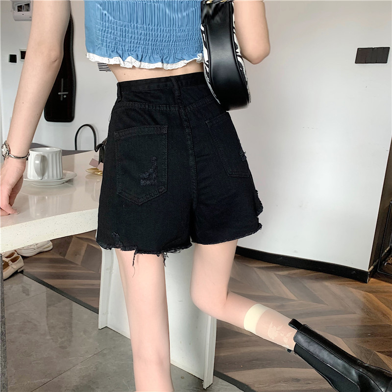 Ripped high-waisted skinny hot pants spicy broad leg jeans