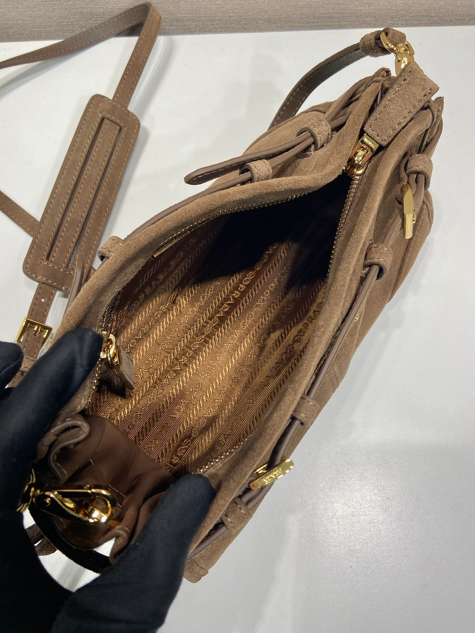 Prada LusSolf Suede Crossbody Bag 1BA215