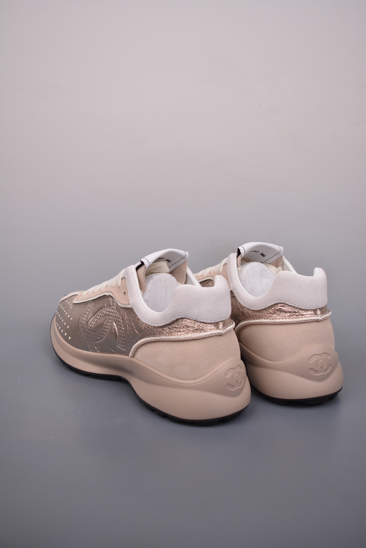 Chanel A25 CC Calfskin Trainers Sneaker Rose Gold