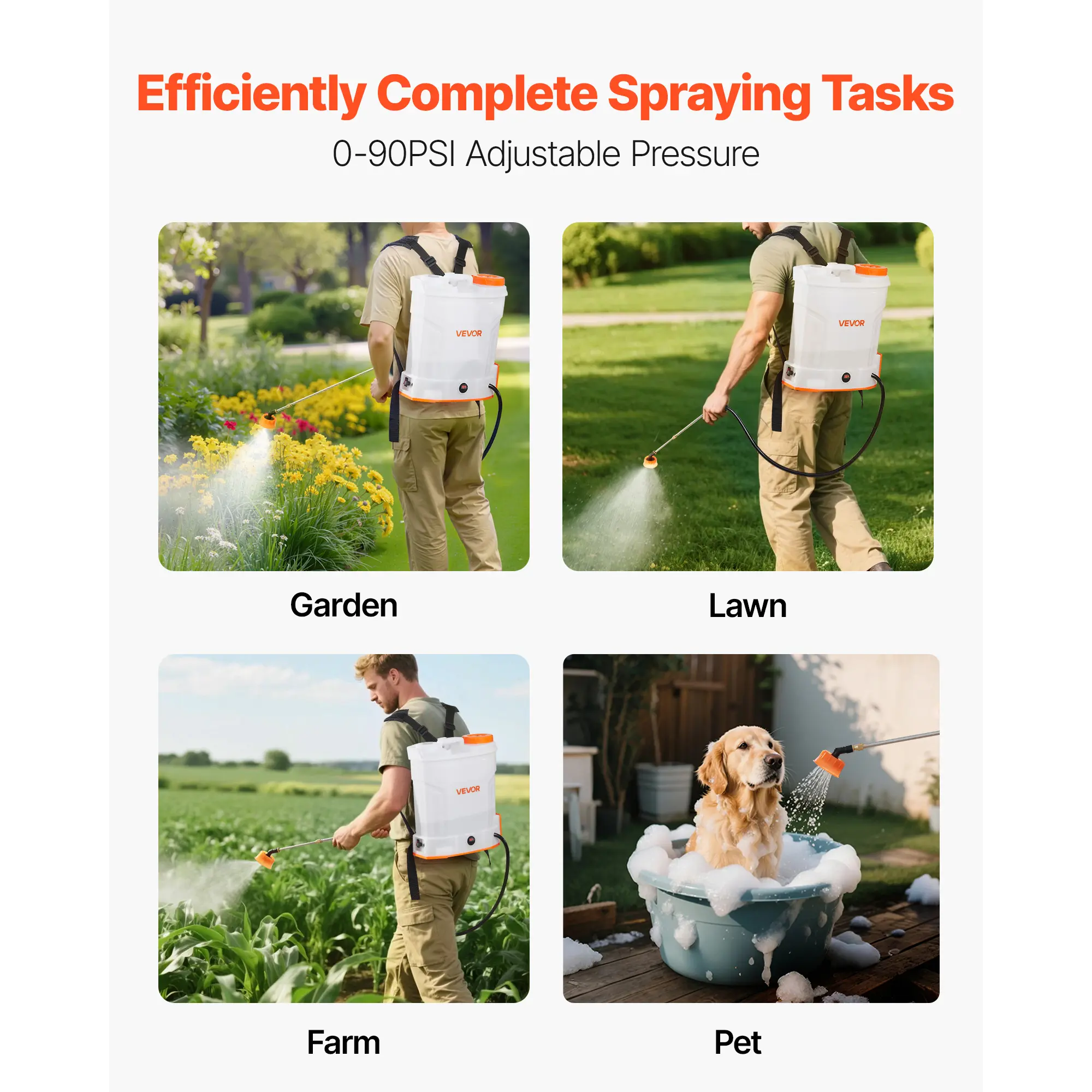 Battery Powered Backpack Sprayer, 3.2 Gal Powerful Electric Backpack Sprayer, 2 Retractable Wands & 5 Nozzles, Adjustable 0-90 PSI, 2 Hour Runtime, Portable Weed Sprayers for Yard Garden Lawn