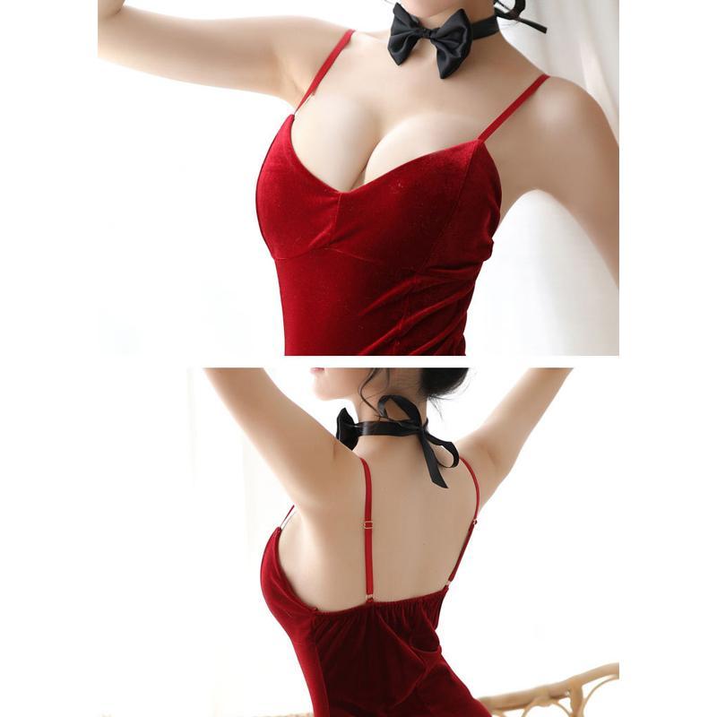 Rabbit Ears Tail Spaghetti Strap Stockings Lingerie
