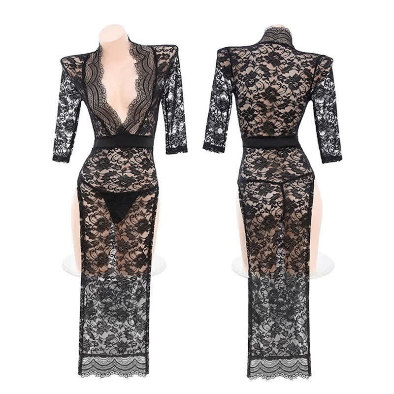 Sexy Lace See-through Split Lingerie Dress