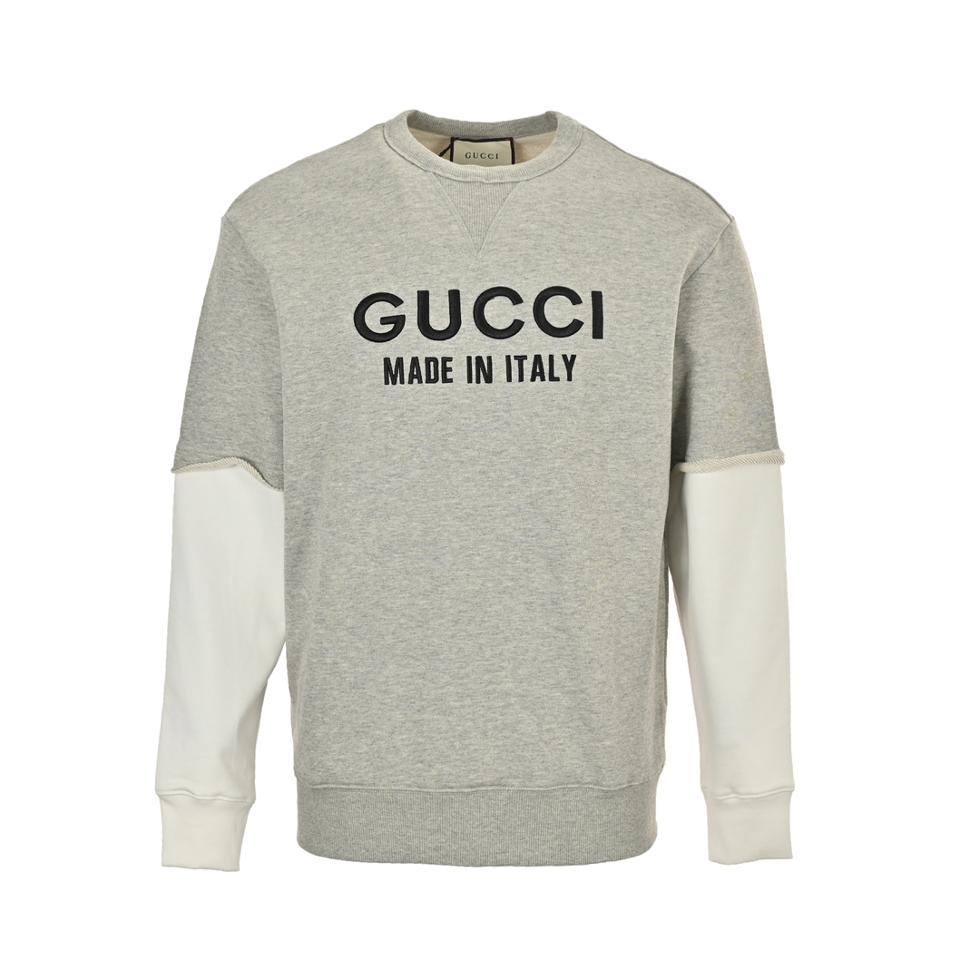 Gucci 24Fw embroidered logo patchwork faux two-piece sweatshirt