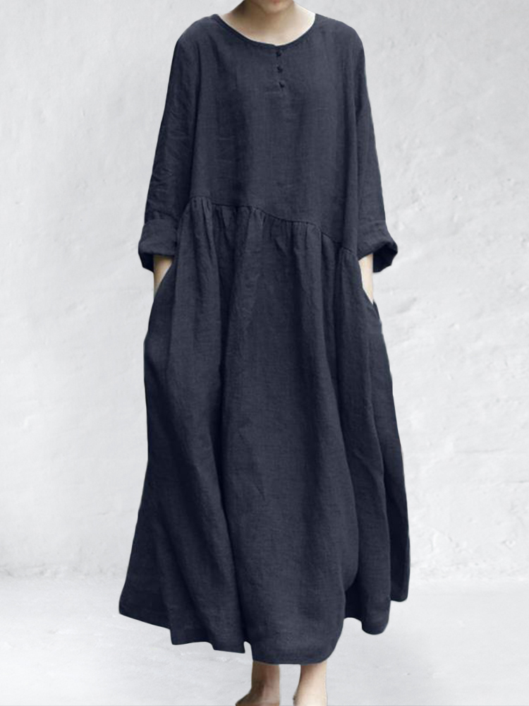 Vintage Pleated Wide Skirt Maxi Dress