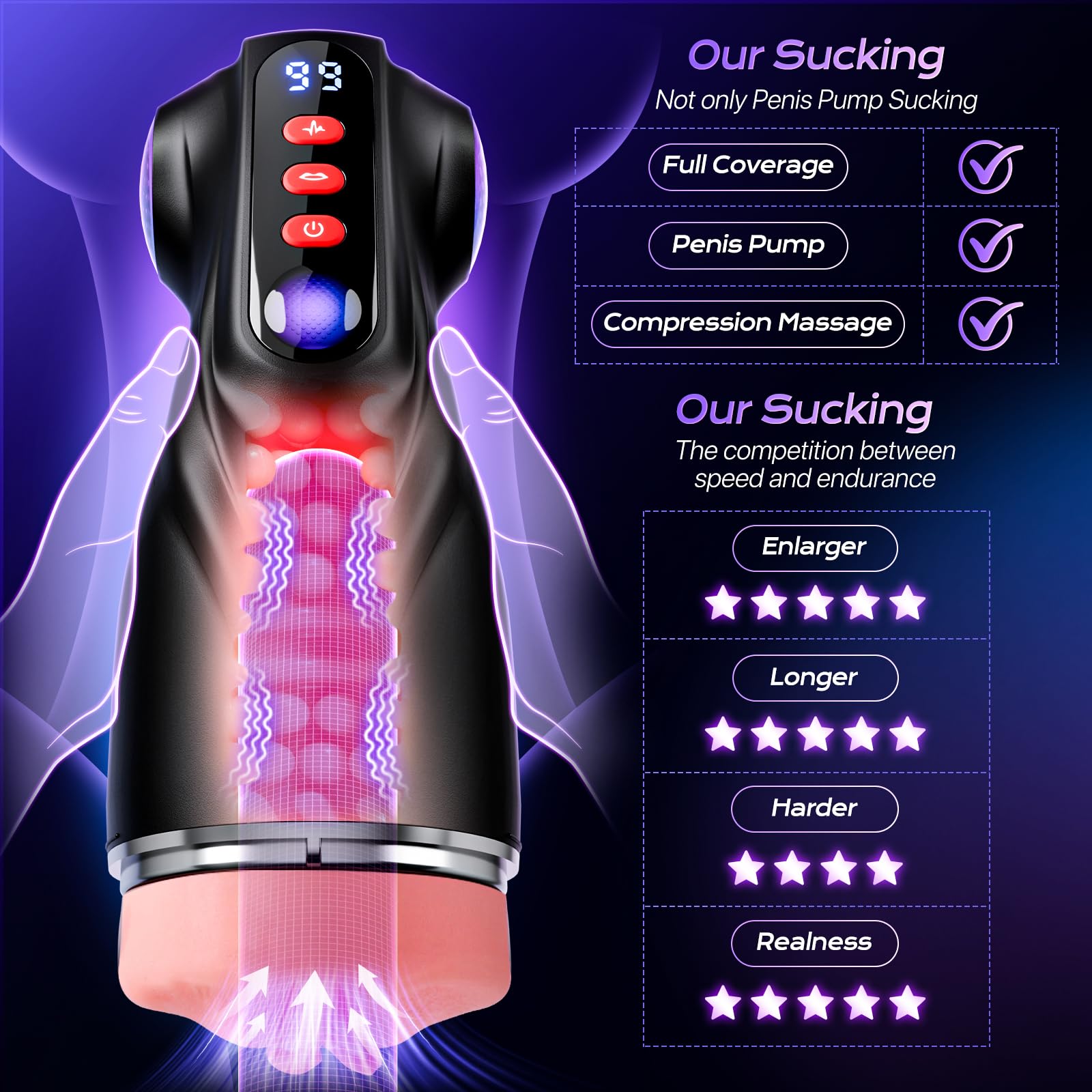 Male Masturbator Sex Toys for Men - 3 Sleeves Sets AI Sync Pocket Pussy Penis Pump with 9 Sucking & 9 Vibrating, APP Control Mens Sex Toy Adult Toys, Colorful Lighting Stroker Blowjob Machine