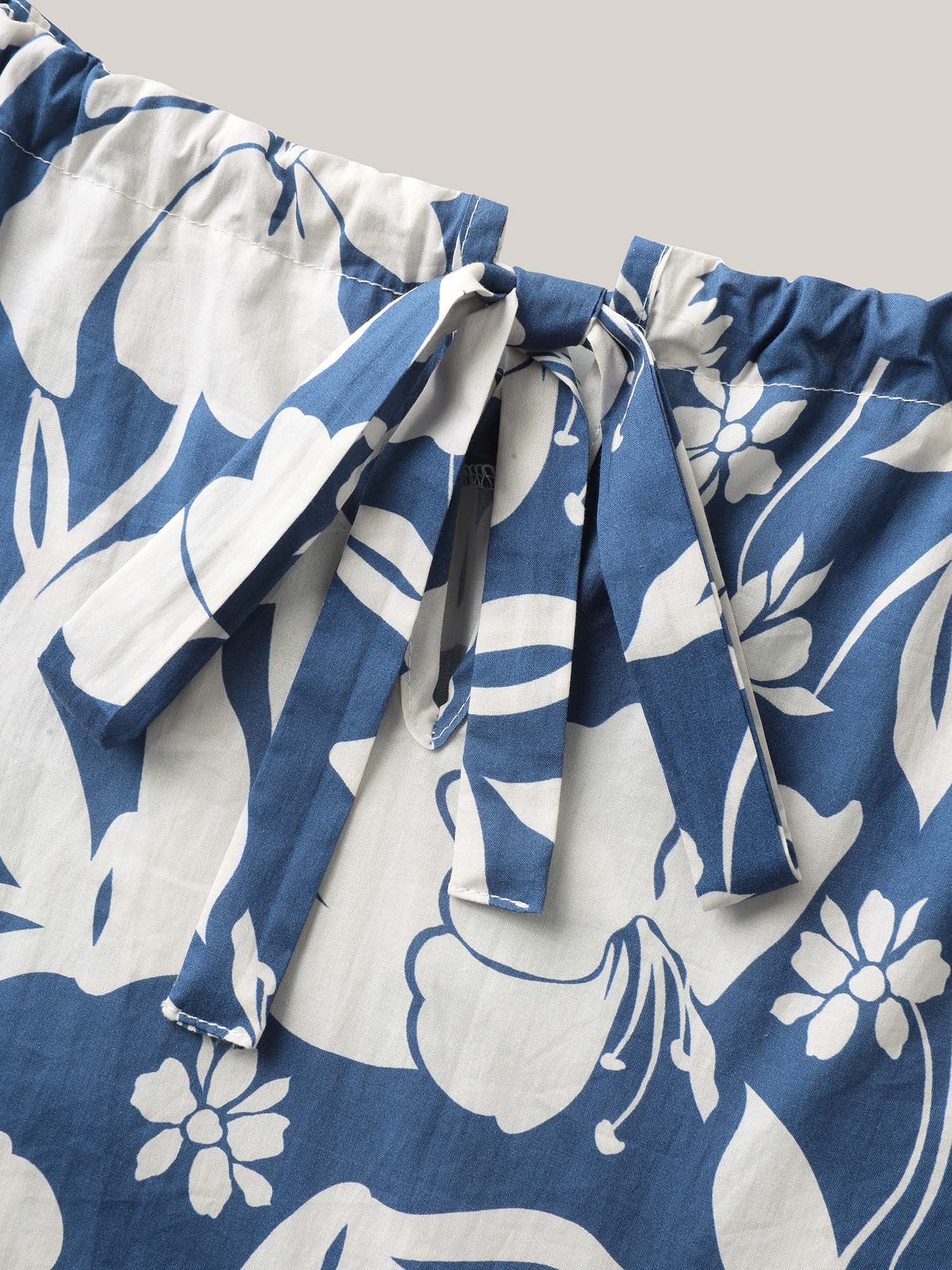 Cotton Silhouette Floral Print Shirred Waist Blouse