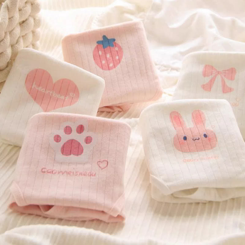 5 Pack Stripe Bunny Print Panty Set