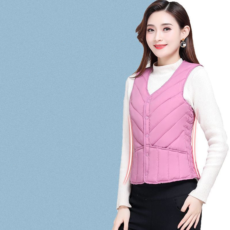 Short Down Cotton Vest for Women, Warm and Thickened with Lamb Velvet