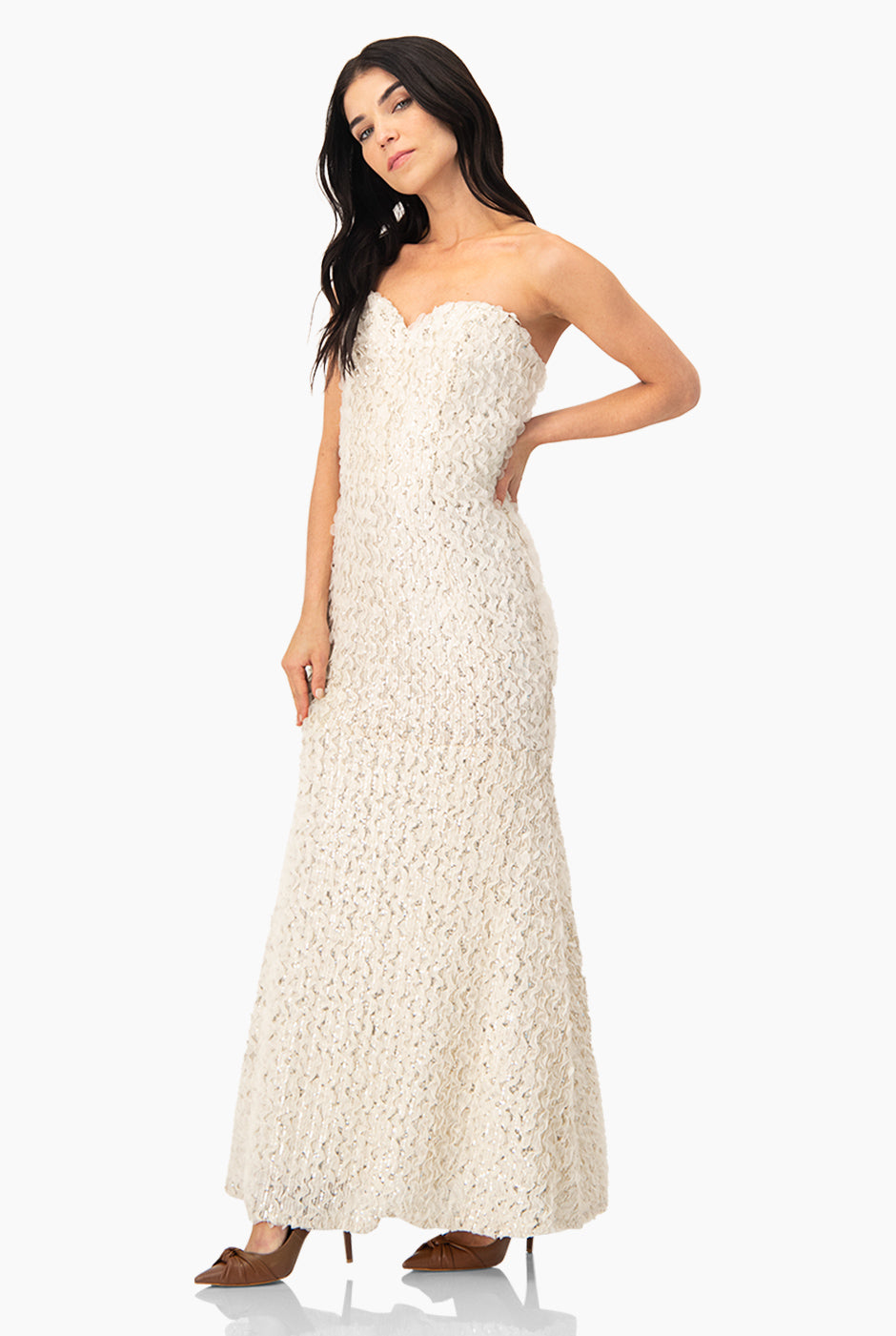 Vestido largo strapless natural