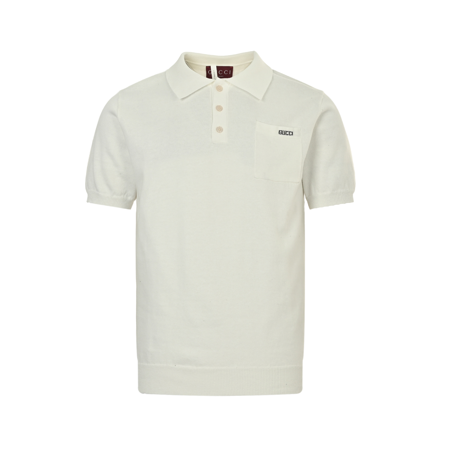 Gucci 25ss Pocket Lettering Intarsia Knitted Polo Short Sleeve