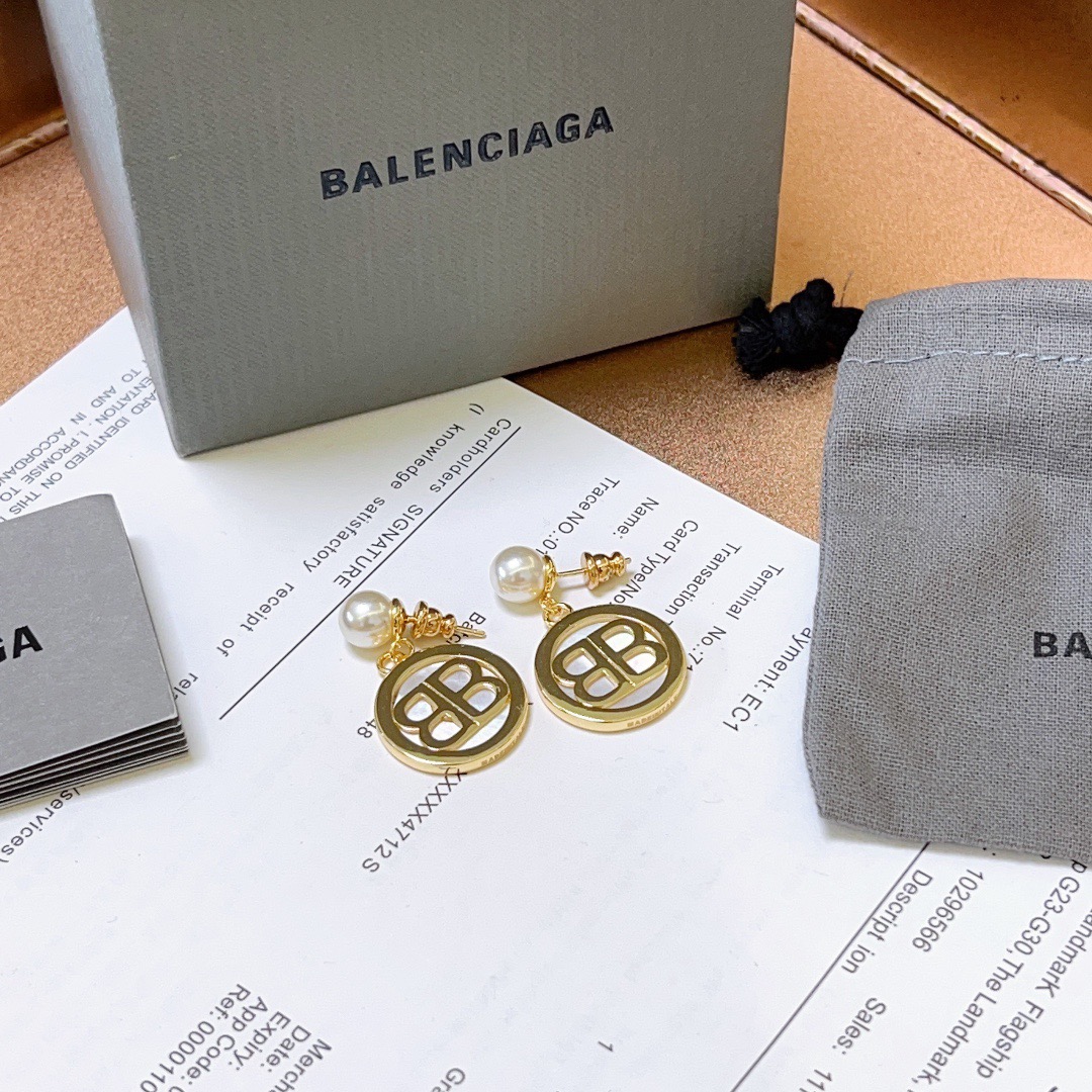 Balenciaga BB Hoop Pearl Earrings