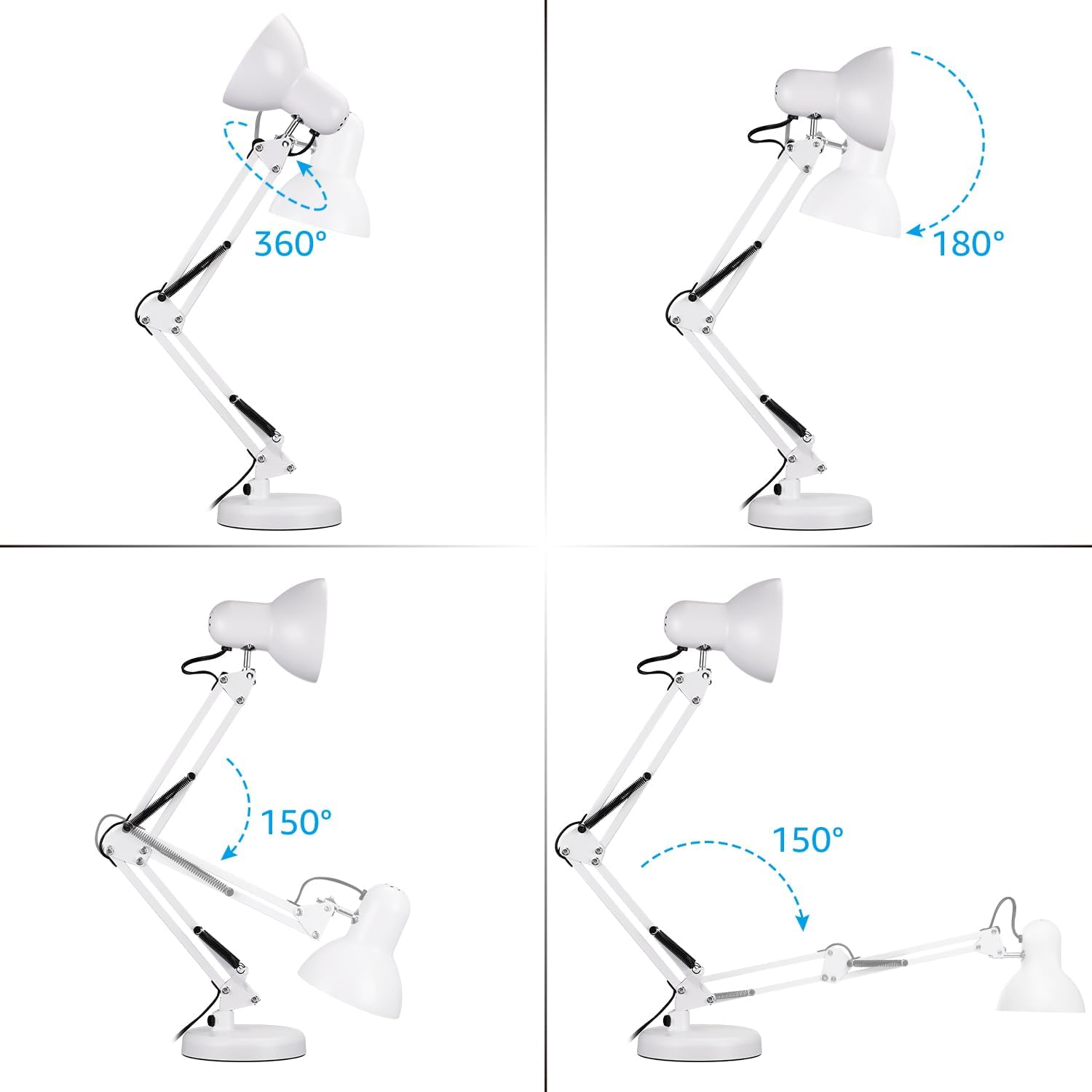 TORCHSTAR Metal Desk Lamp with Clamp, Swing Arm , Architect Adjustable Gooseneck Table Lamp, Clip Desk Lights for Home Office, Work, Study, Reading, E26 Base, Multi-Joint, Black