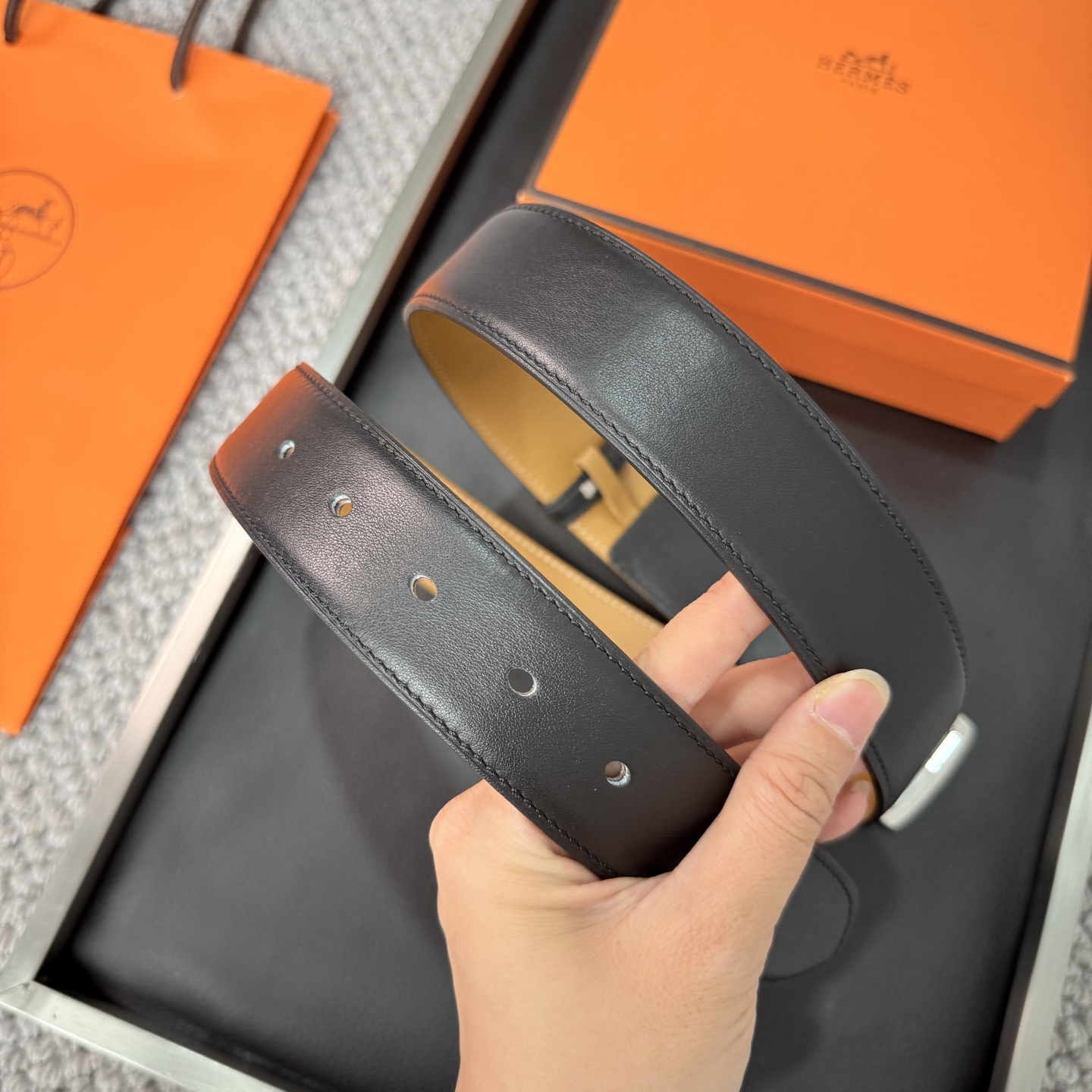 Hermès BoxTogo calfskin double-sided belt 3.2CM wide