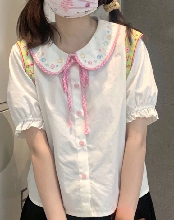 Kawaii Embroidered Collar Blouse