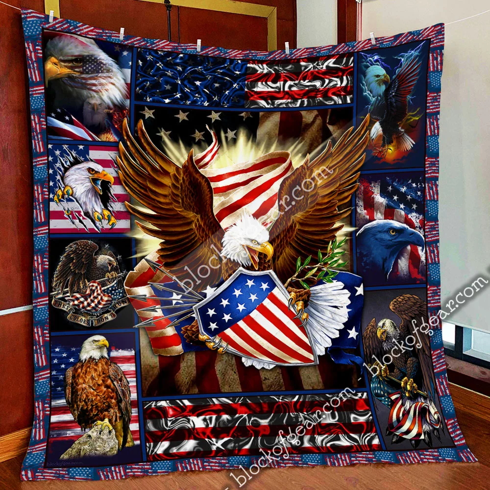 Bald Eagle American Flag Patriotic Quilt Blanket