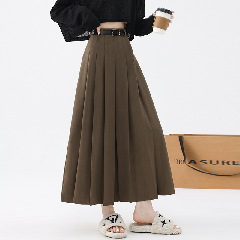 High waist show thin pleated skirt belt suit skirt