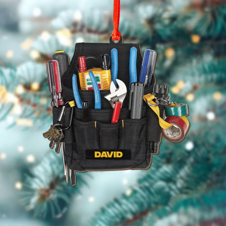 Personalized Electrician Tool Bag Christmas Ornament