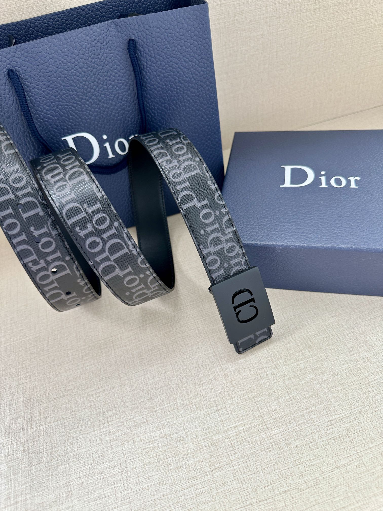 Dior CD Icon print leather belt 3.5CM wide