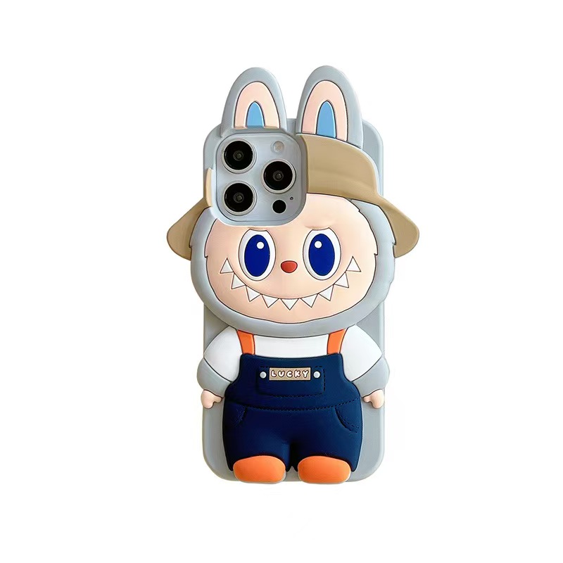 Labubu cartoon 3D hat phone case for iPhone