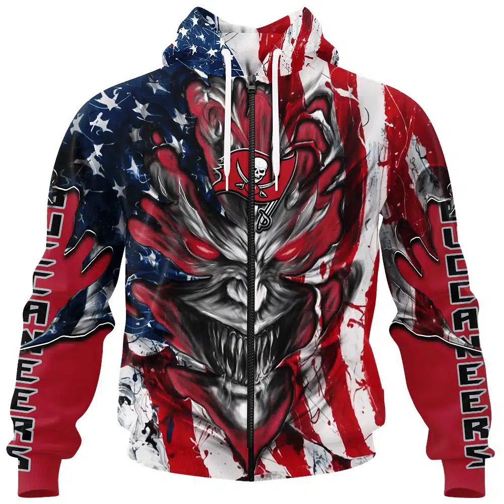 TAMPA BAY BUCCANEERS DEMON FACE AMERICAN FLAG-3D UNISEX HOODIE