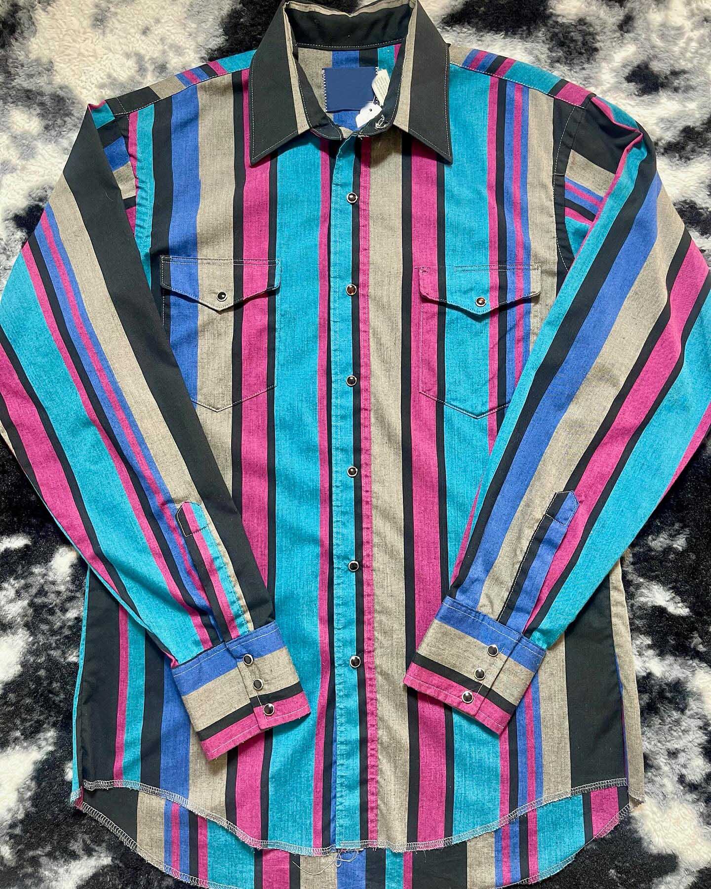 Men's Casual Retro Blue Striped Long Sleeve Shirt