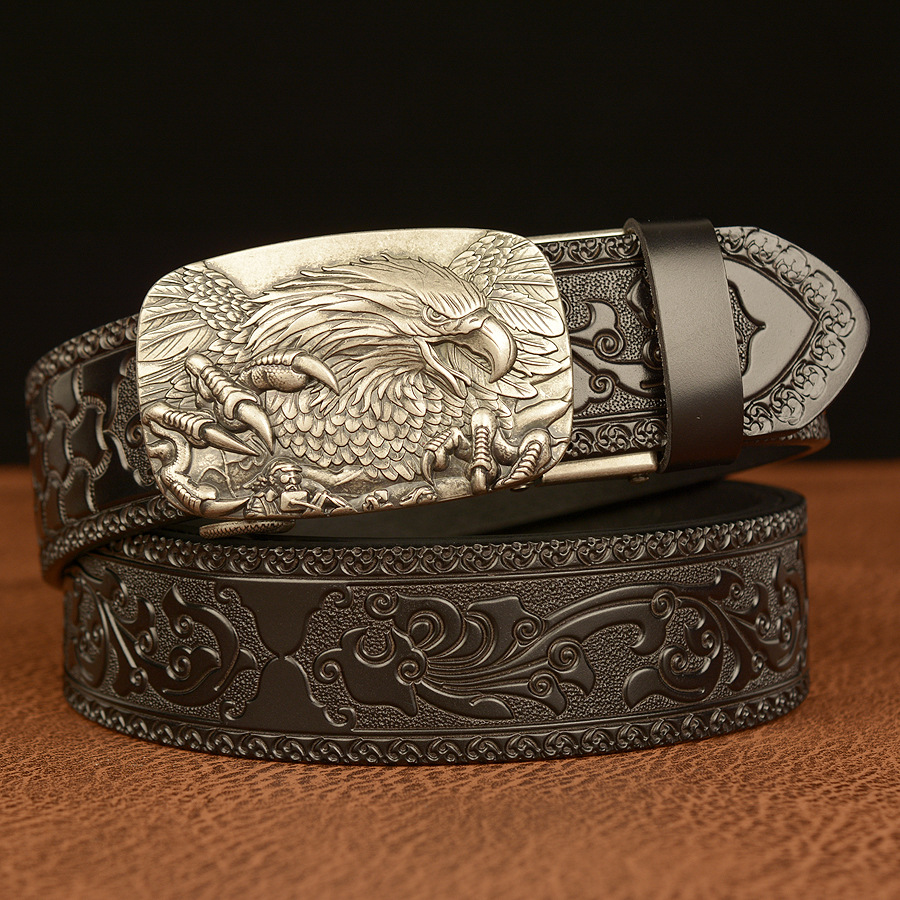 Bald Eagle Cowboy Leather 3D Manual Engraved Belt