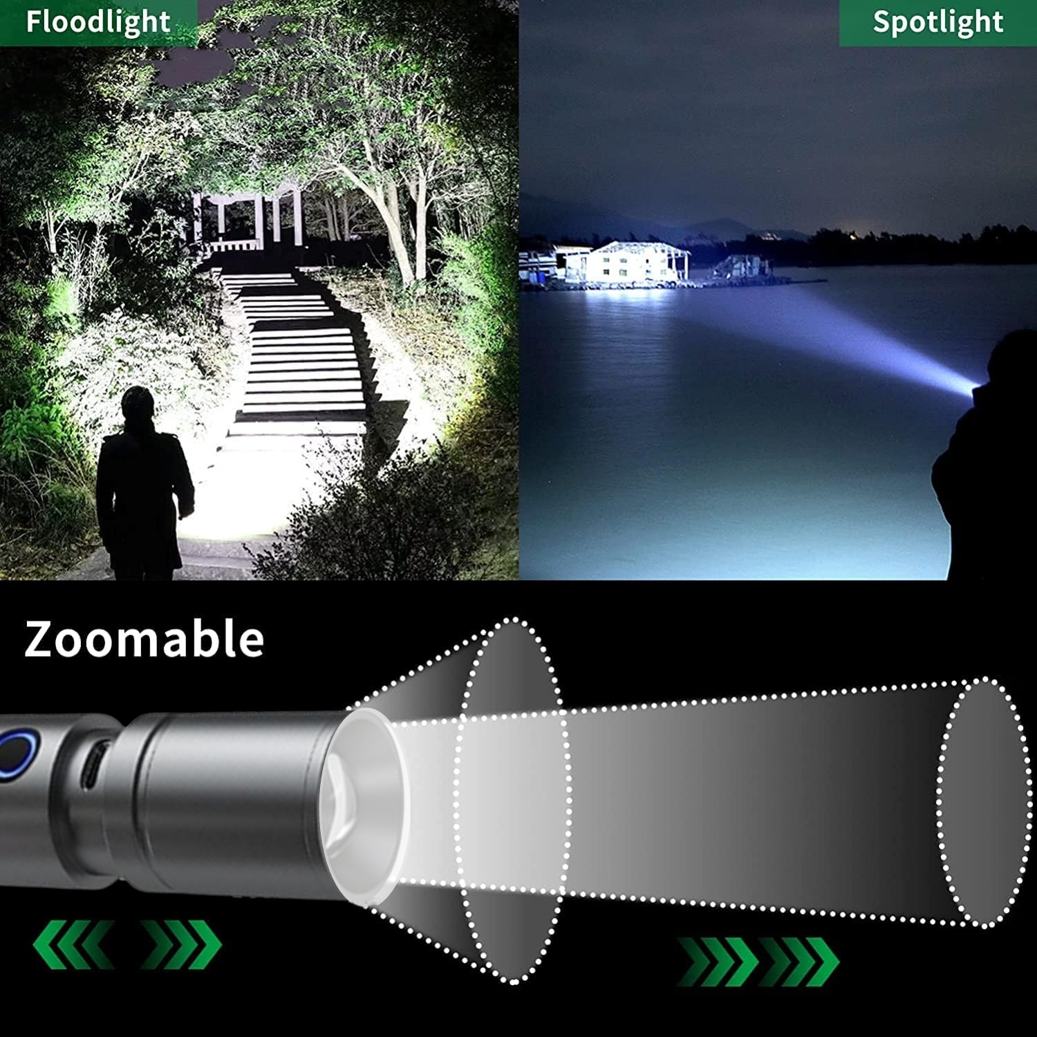 On Sale🔥New German 90000 Lumens Super Bright Rechargeable Zoomable Waterproof Flashlight With Lampshade