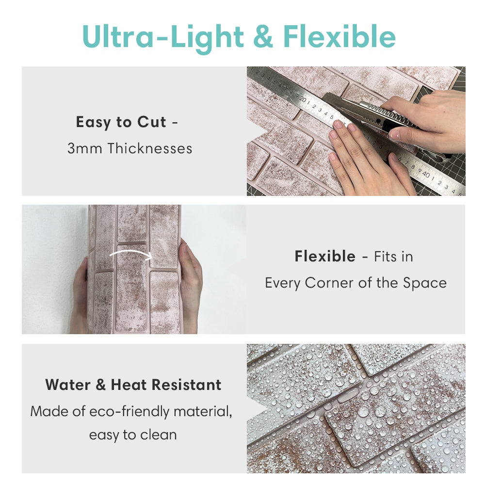 3D Whitewash Faux Brick Peel and Stick Wall Tile