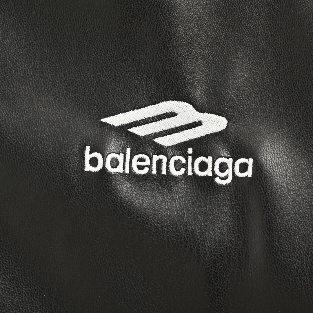 Balenciaga 24Fw embroidered leather stand collar jacket