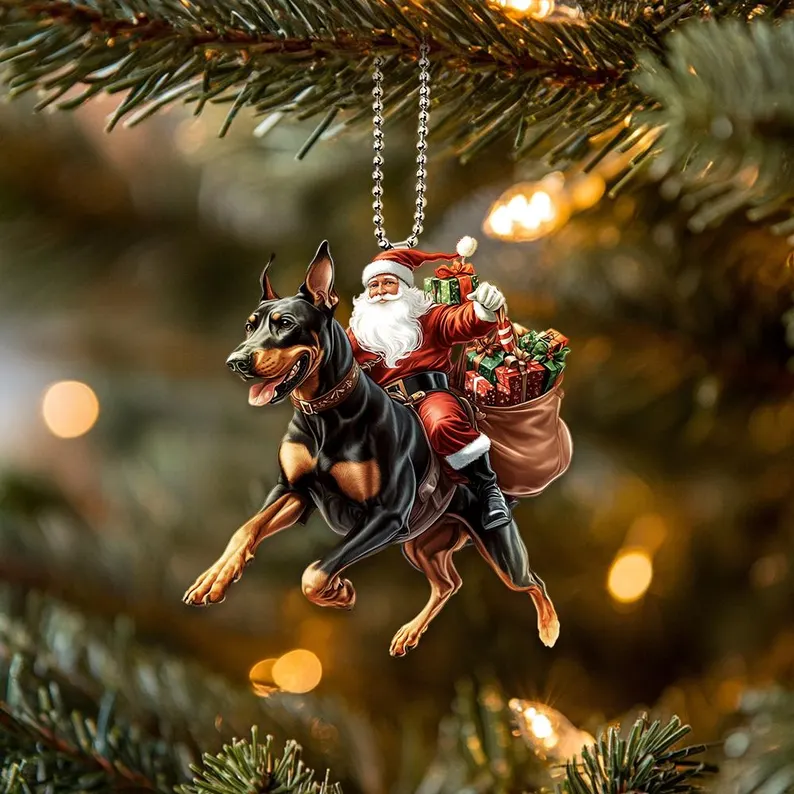 Happy Santa and Dog Ornament