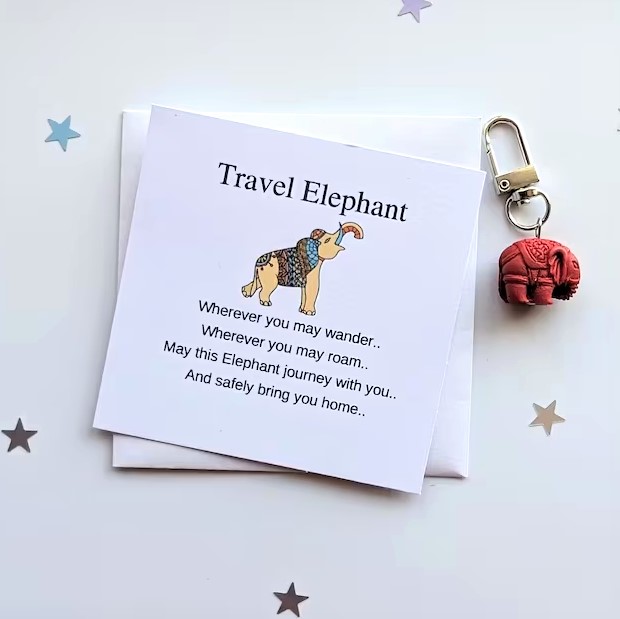 Natural stone travel elephant keychain