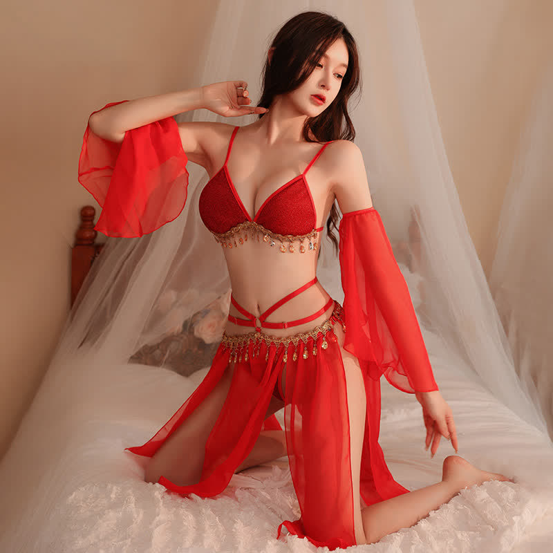 Han Costume Sexy Lace Up Fringed Split Lingerie Set