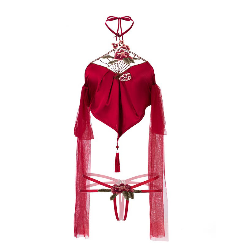 Vintage Sexy Embroidery Top Hollow Lingerie With Stockings
