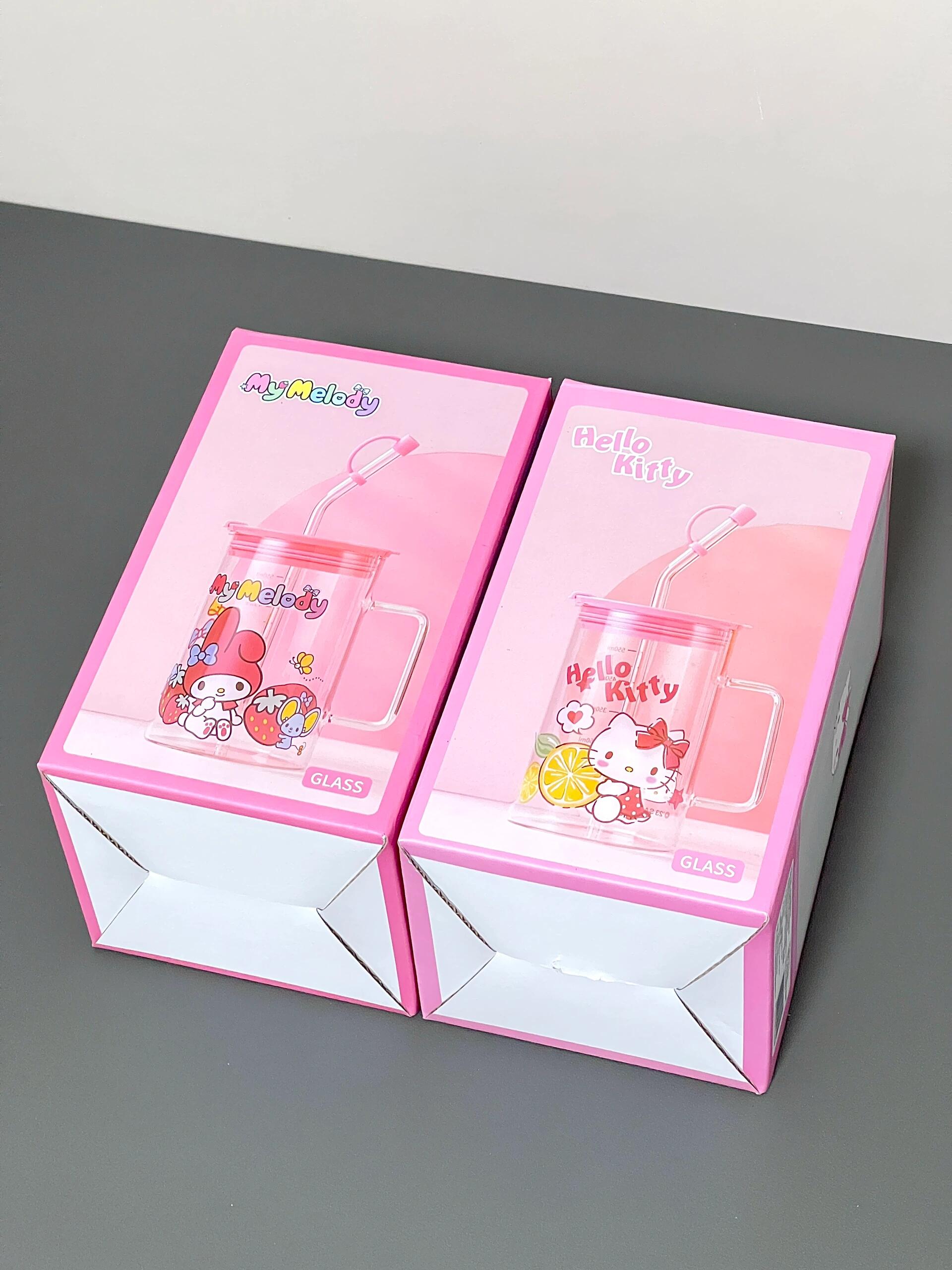 Sanrio Glass Mugs with Straws and Lids 23oz Drinking Glass Cups for Iced Coffee, Smoothie, Overnight Oats Containers