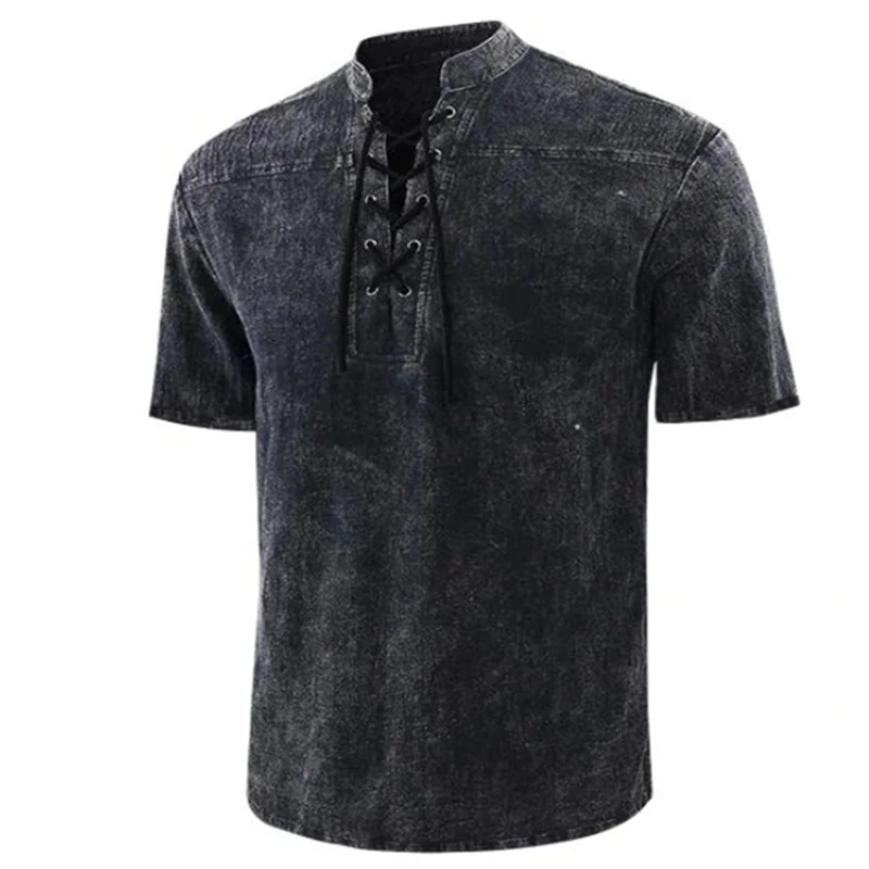 Solidny kolor vintage lace-up stand collar luźny casual