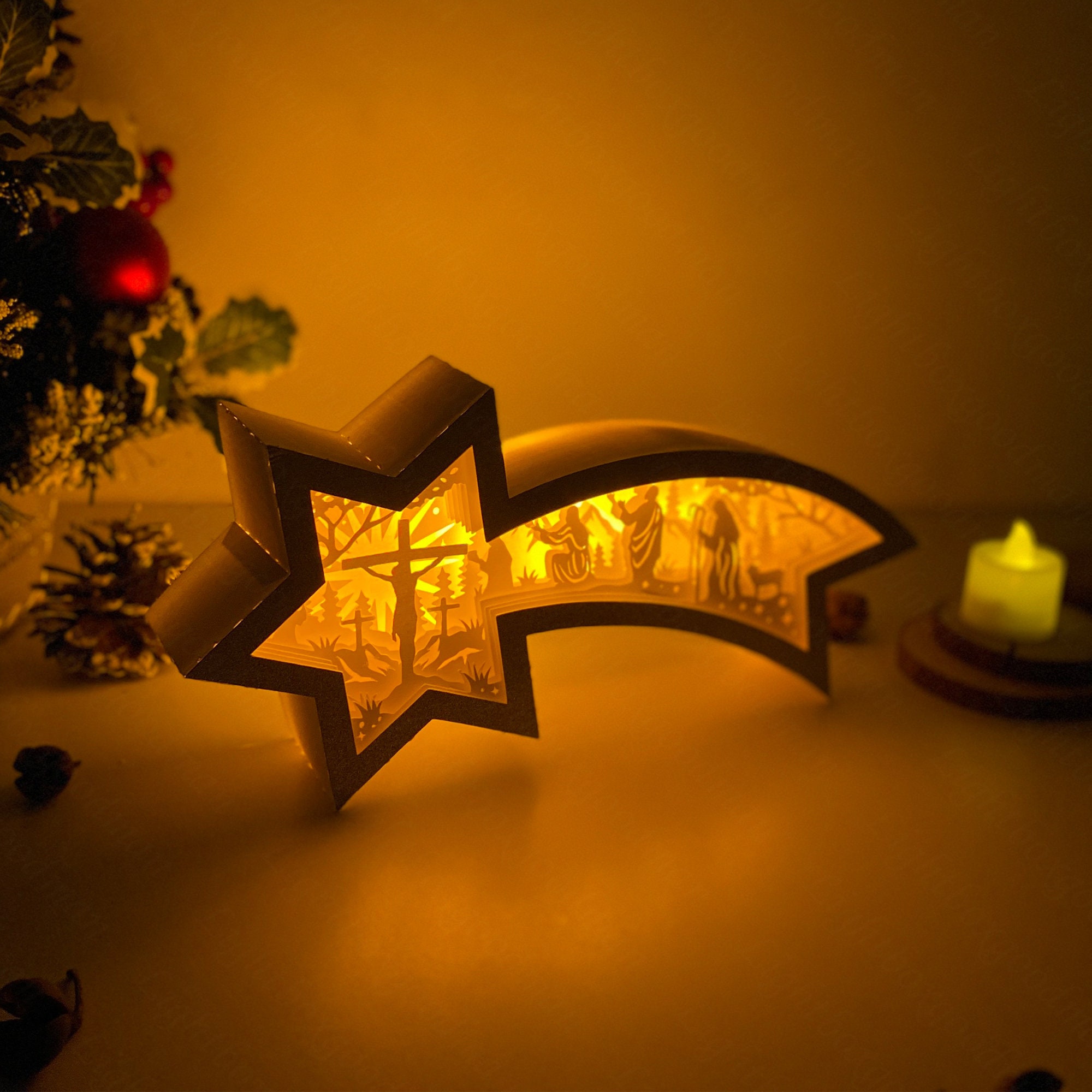 ✨🙏 Christmas Jesus Wooden Silhouette Star Lamp