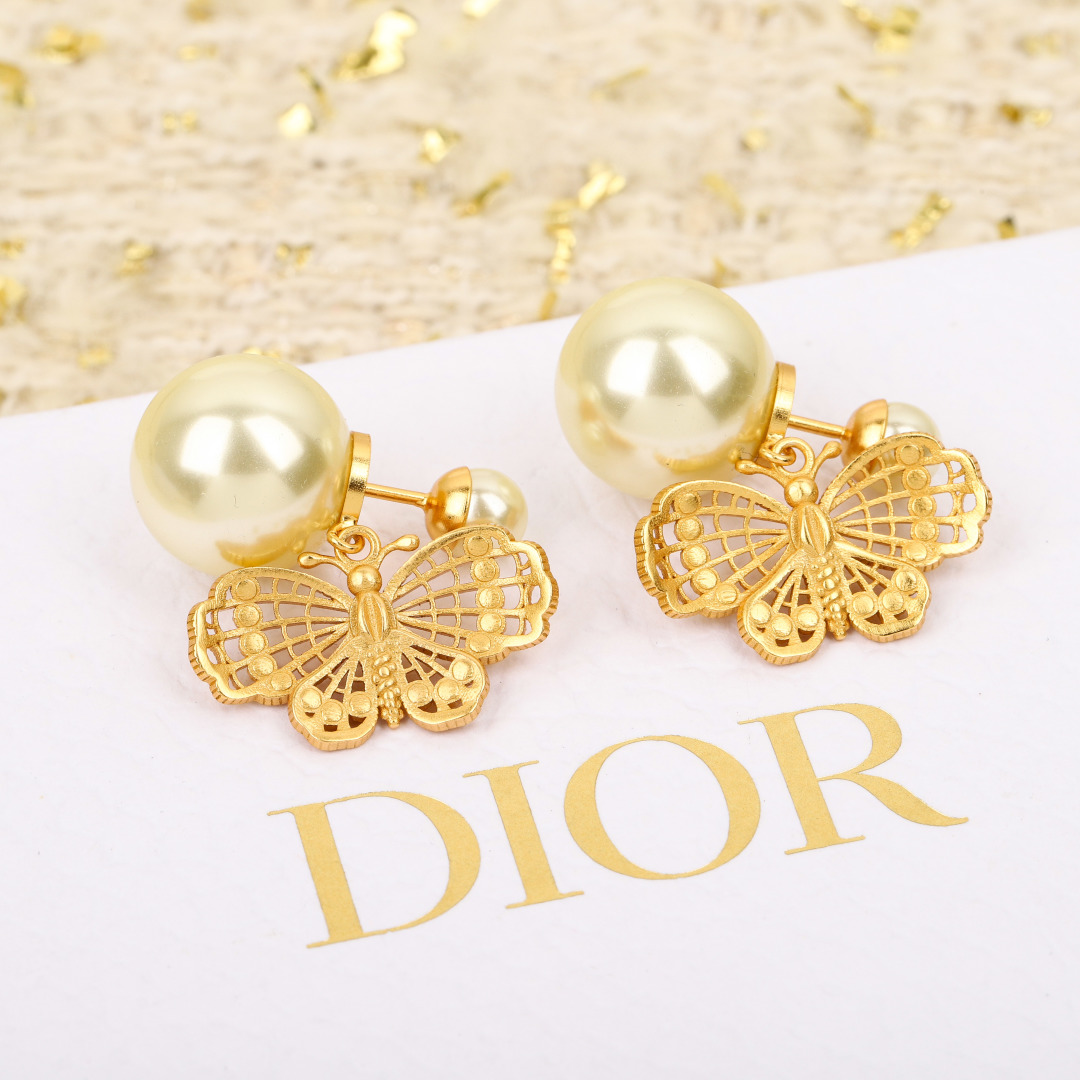 Dior Pearl Hollow Butterfly Earrings
