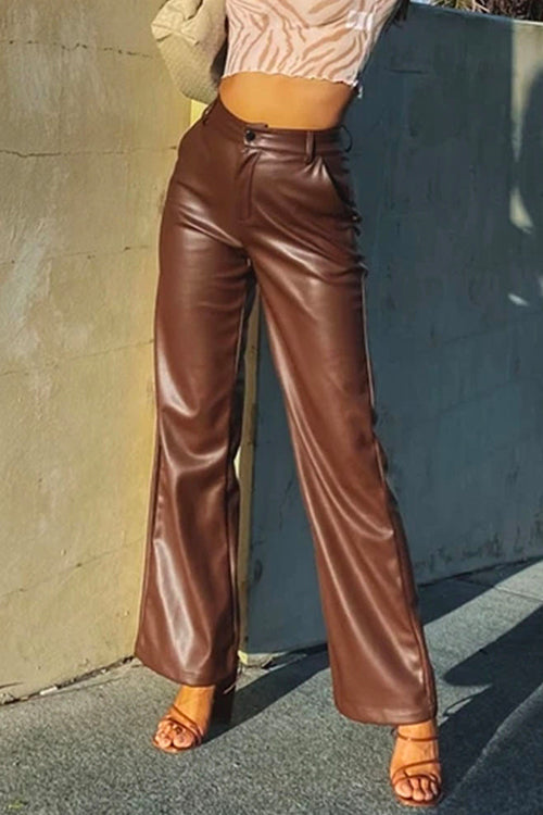 Heididress Faux Leather Straight Leg Trousers with Pockets