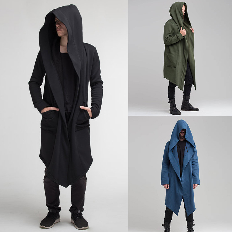 Autumn and winter pure color sweater cardigan overcoat for men hooded long style