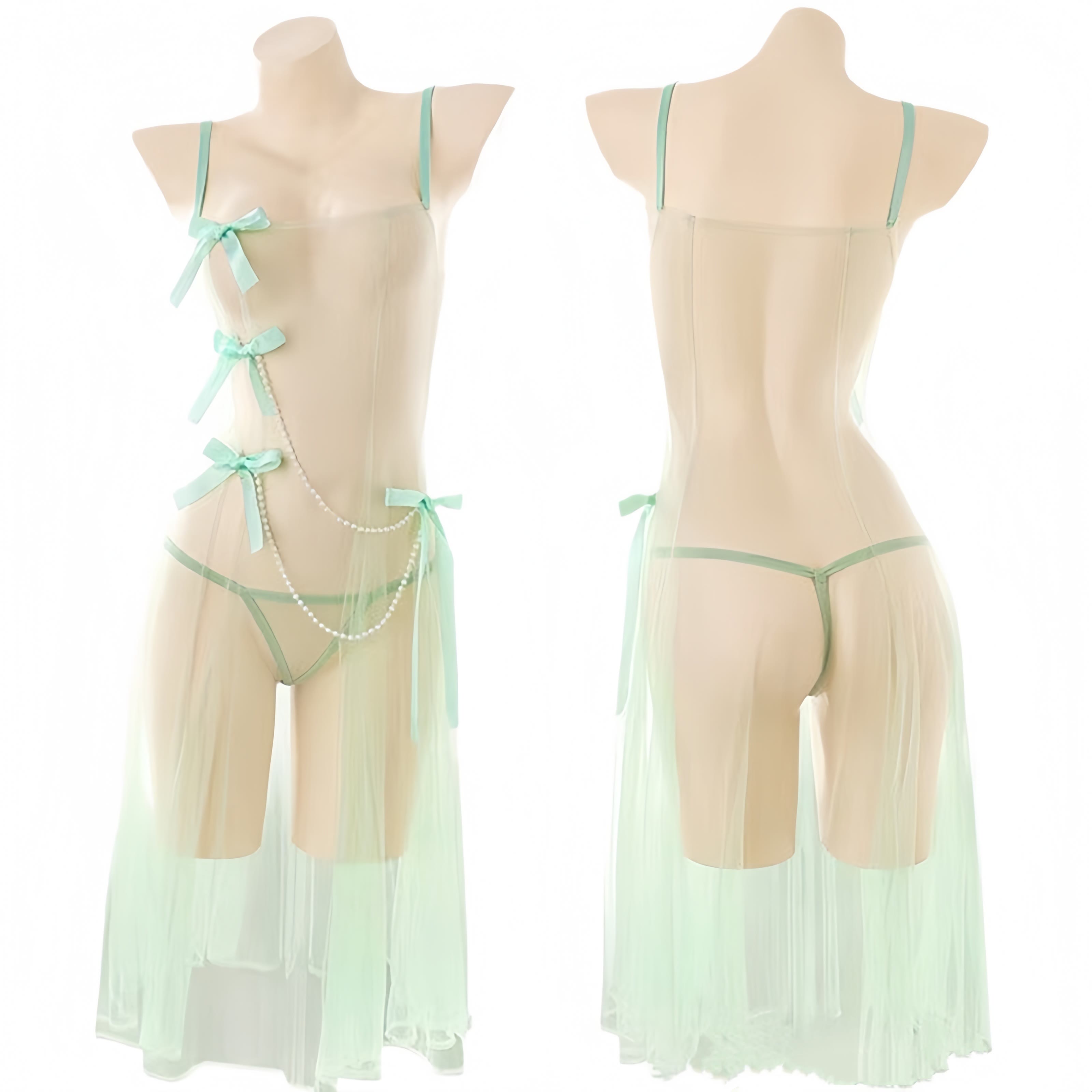 Bow See-through Chain Lingerie Dress
