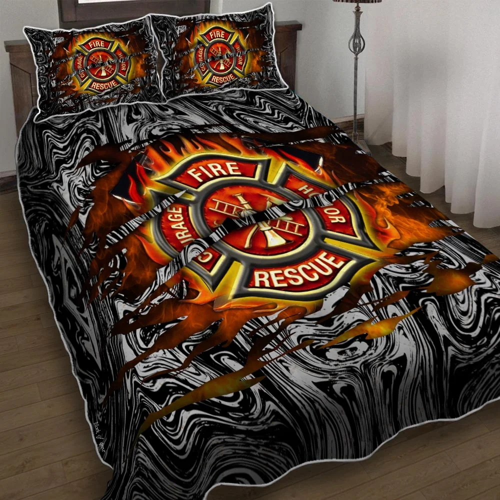 Firefighter Courage Fire Honor Rescue Quilt Bed Set