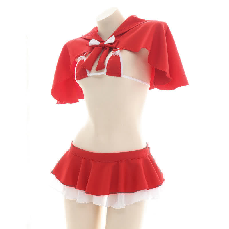 Sexy Lace Up Christmas Bikini Lingerie Set With Hooded Cloak