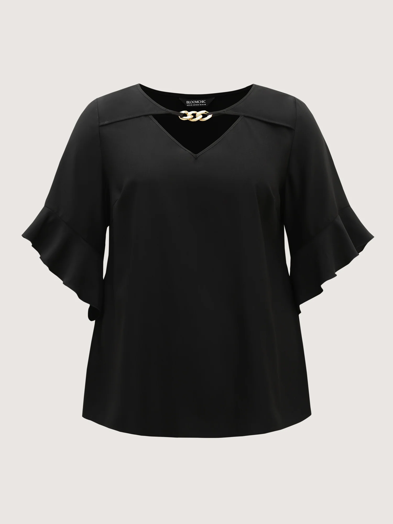 Metallic Neck Detail Ruffled Solid Blouse
