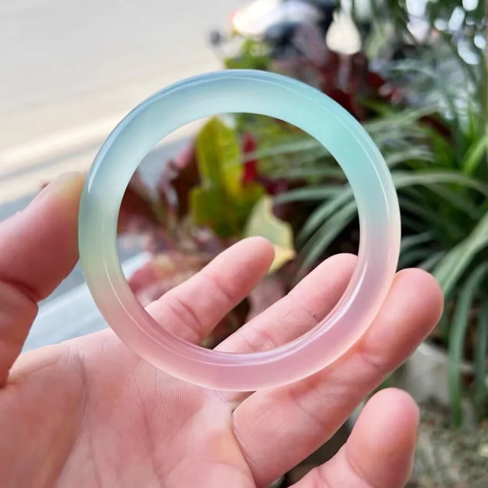 Pink Chalcedony Round Bracelet Natural Jade Agate Bangle Elegant Handring For Women Fine Jewelry Ladies Gift Free Shipping