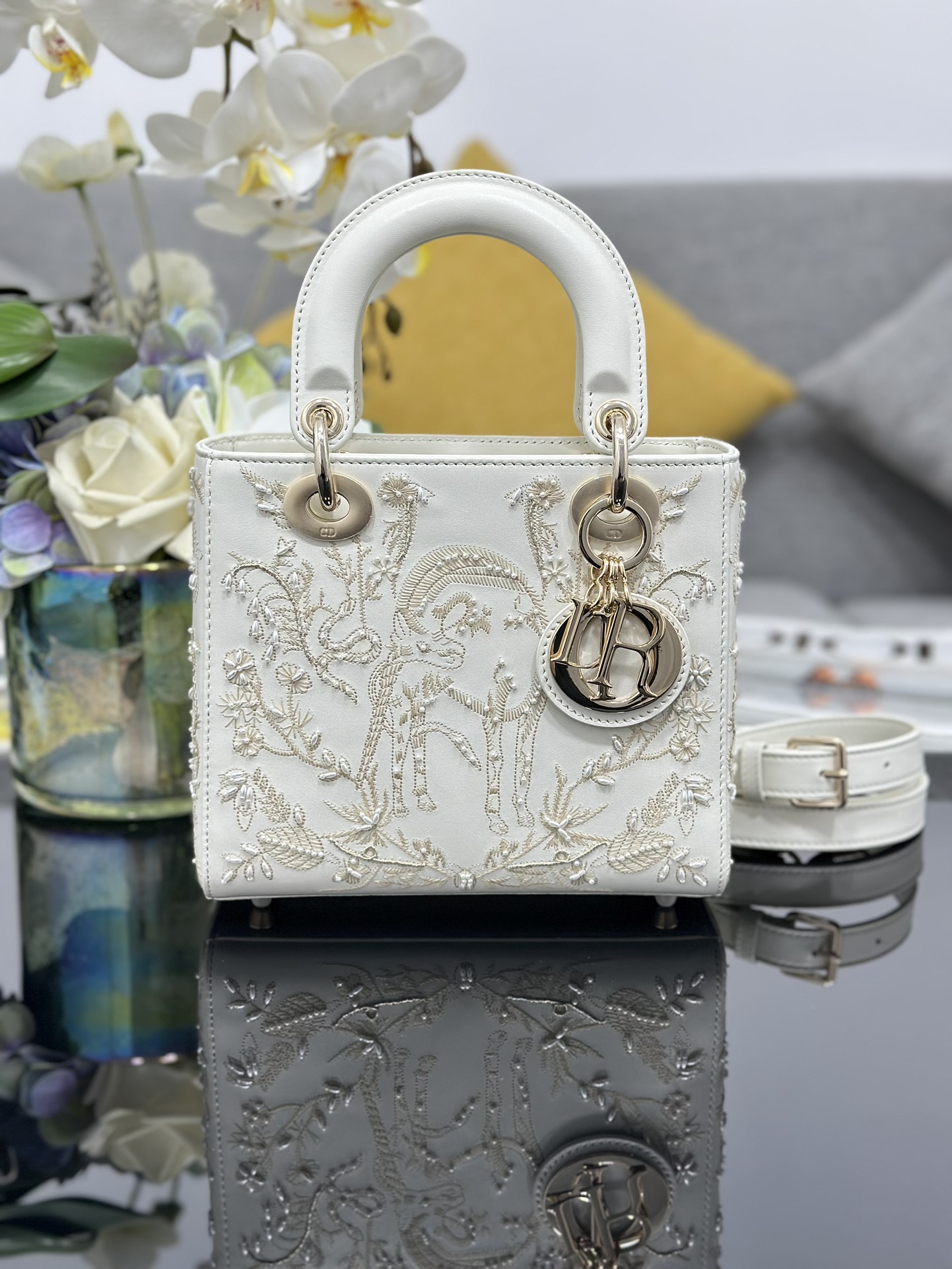 Dior Lady Dior four-grid embroidered unicorn beads Lady Dior bag M0538