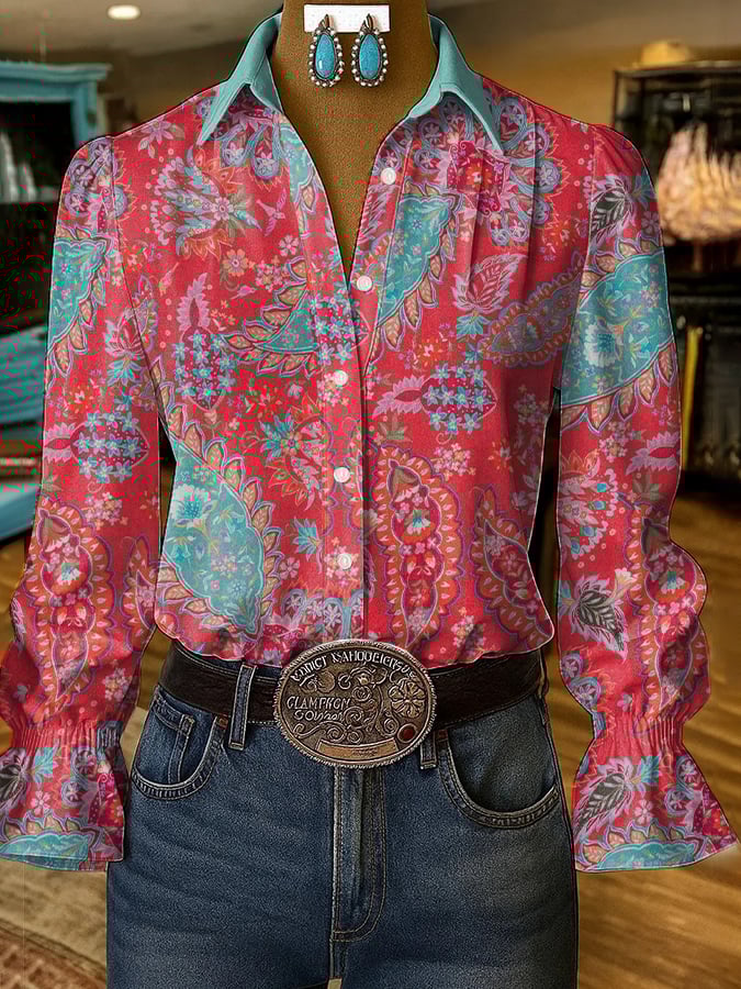 Women's casual western style pattern shirt