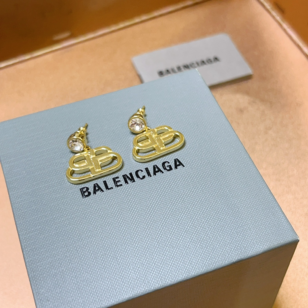 Balenciaga BB gold-tone diamond stud earrings