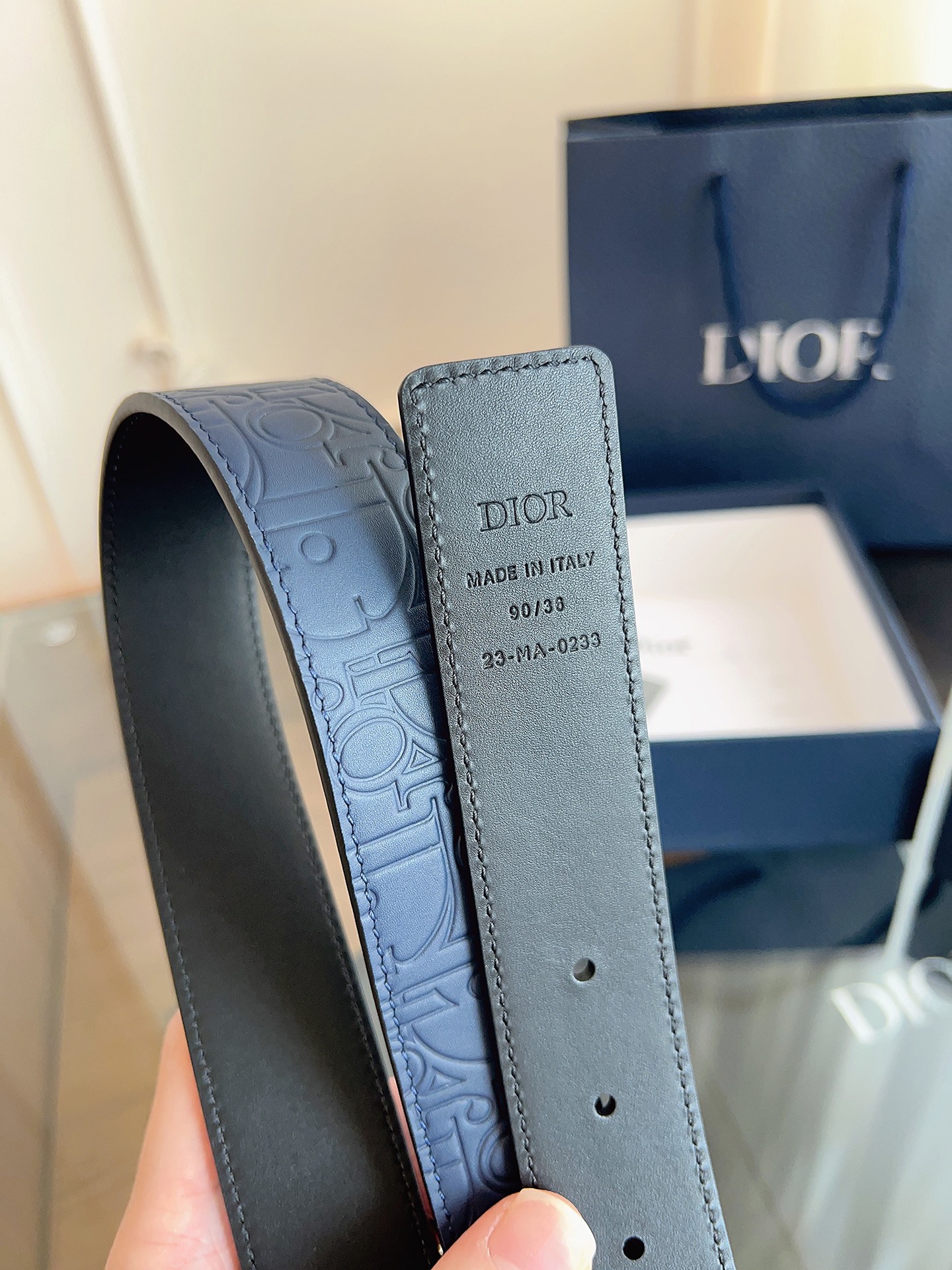 Dior embossed leather belt 3.5CM wide