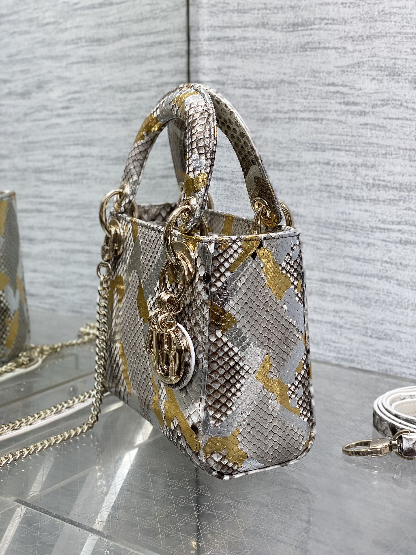 Dior Lady three-grid rare snakeskin Princess Diana bag