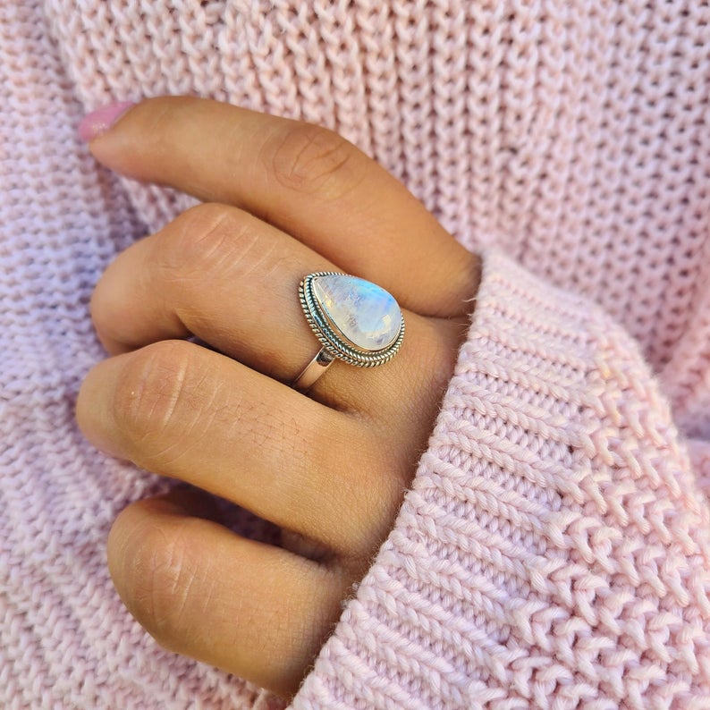 Handmade vintage boho moonstone ring - Buy 2 Free Shipping